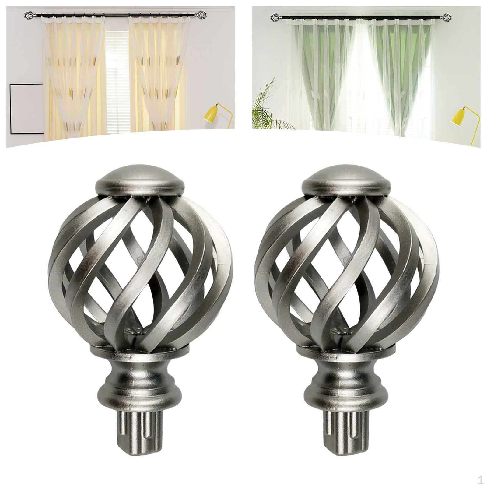 

Pair Window Curtain Rod Finials End Plug for 3/4 invhes Diameter Roman Silver Hollow Out_8.5x5.5cm