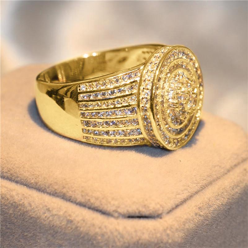 Huitan Noble Women's Gold Color Rings Full Paved CZ Bling Bling Wedding Band Accessories Lady Trendy Zircon for Party