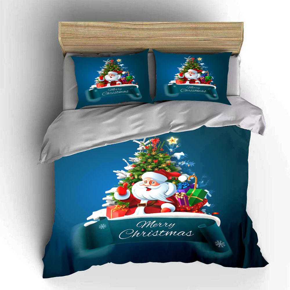 Santa Claus and Christmas Tree Bedding Duvet Cover Set Duvet Cover Pillowcases (1*Duvet Cover 2*Pillowcases, without duvet insert)