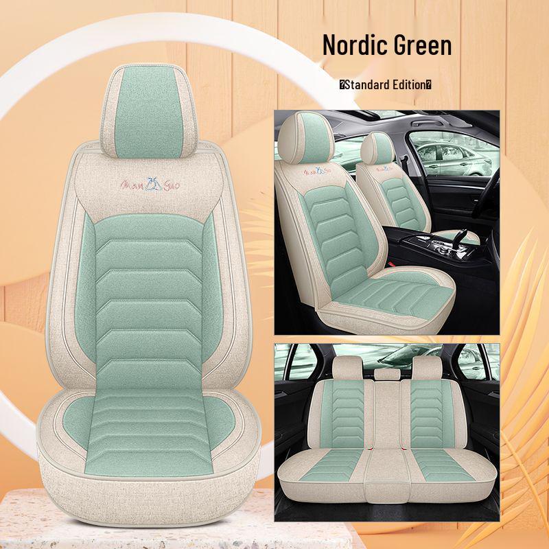 Four Seasons Universal Cotton Linen Car Seat Cushion - Full Coverage Linen Fiber Cover