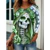 Autumn Halloween Women's Long Sleeve T-Shirt Fun Skull Pumpkin 3D Printed Round Neck Polyester Everyday Casual Shirt