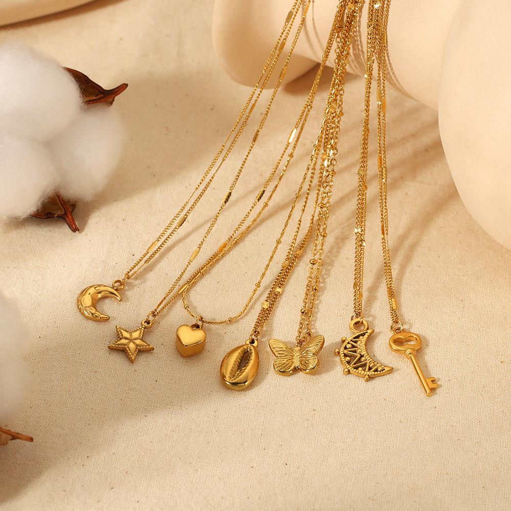 Stainless Steel Heart Pendant Necklace For Women With Star Charm And Gold Plating