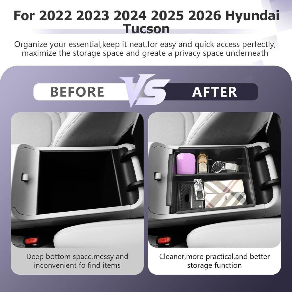 LUWU 2025 2026 Tucson Accessories For -2025 2026 Hyundai Tucson Center Console Organizer Armrest Storage Box Armrest Console Organizer Ert Tray