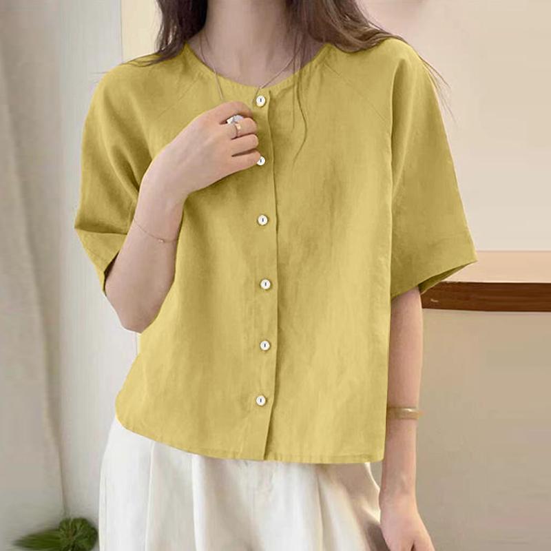 ZANZEA Women Casual Round Neck Solid Color Short Sleeve Cotton T-Shirts