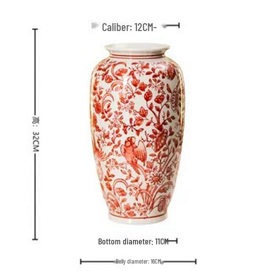 Red & White Floral Chinese-style Ceramic Vase for Living Room Décor