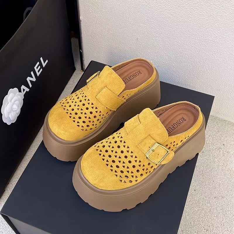 Thick Bottom Height Increase Small Birkencool Slippers Women's Summer Wear 2025 New One-pedal Hollow Bag Head Half Slippers