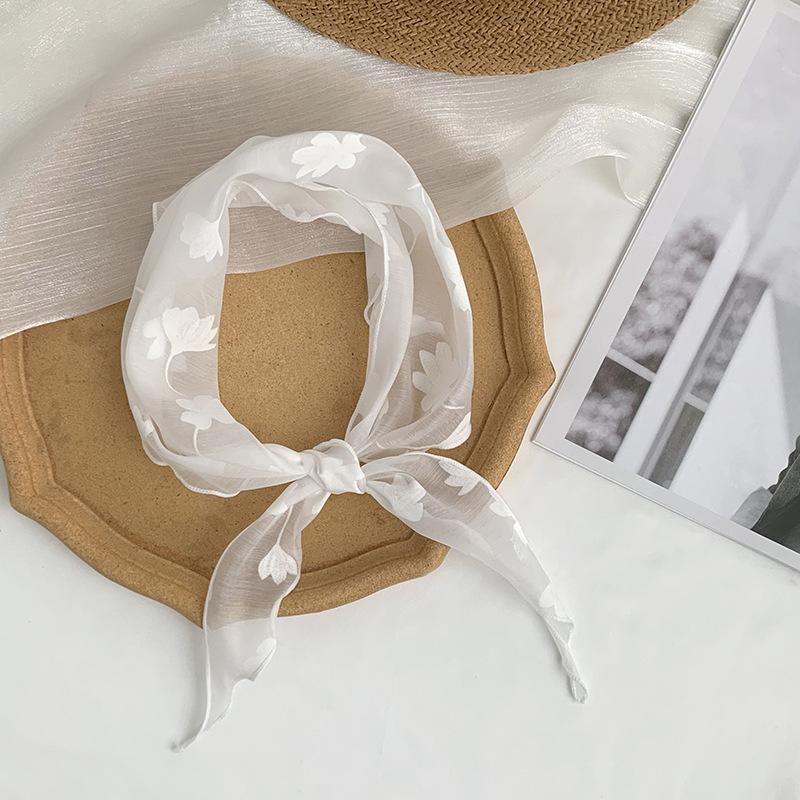 Triangle Scarf Small Fresh Headscarf Retro Silk Scarf Literary Flower Scarf Thin Gauze Scarf Headscarf Headband Tied Hair