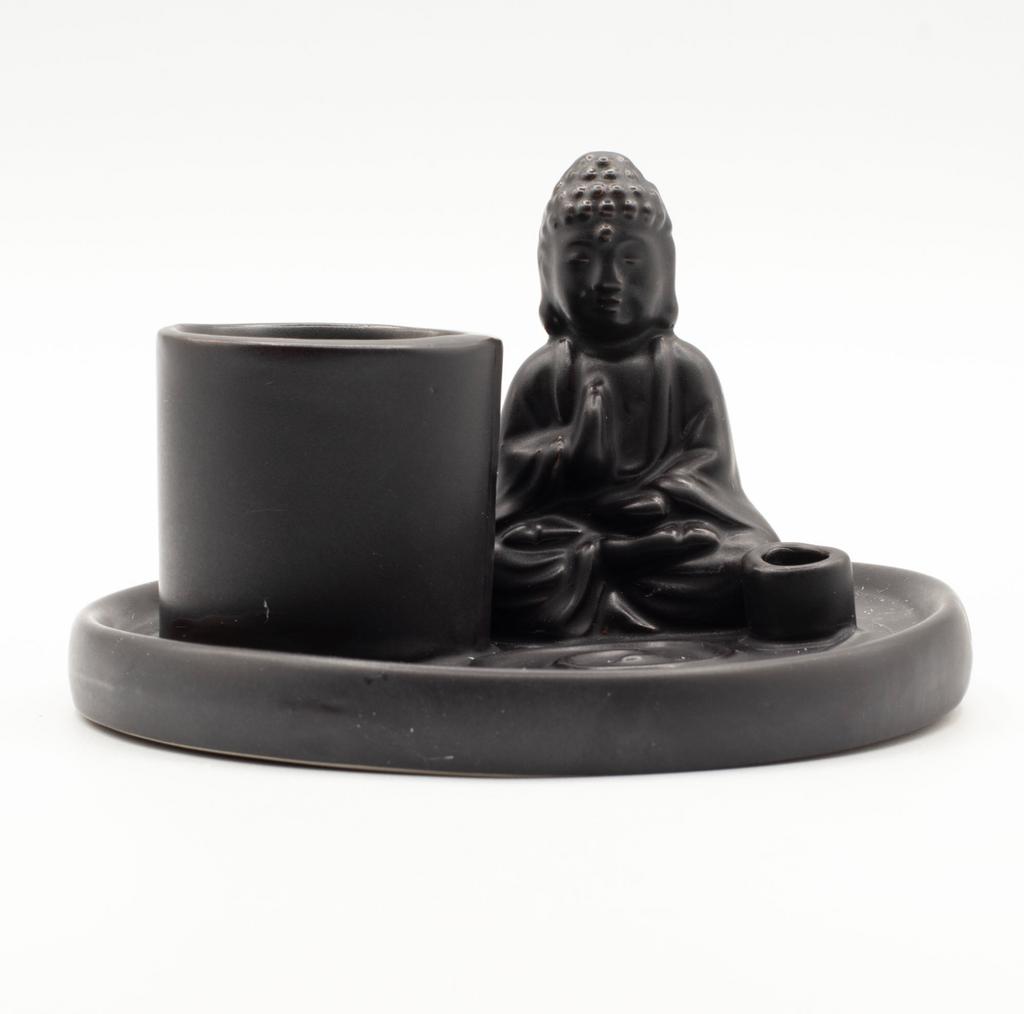Multi Purpose Buddha Incense Plate – Ceramic Matt Black