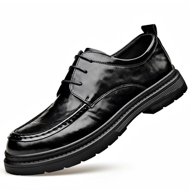 Factory leather shoes men's 2025 new casual leather breathable round head thick-soled soft leather soft-soled men's business English