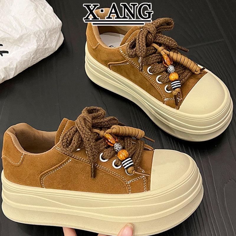 Muffin Thick-soled Heightening Women's Shoes Leather Board Shoes New Autumn and Winter Casual Sports Shoes Women's Bread Shoes