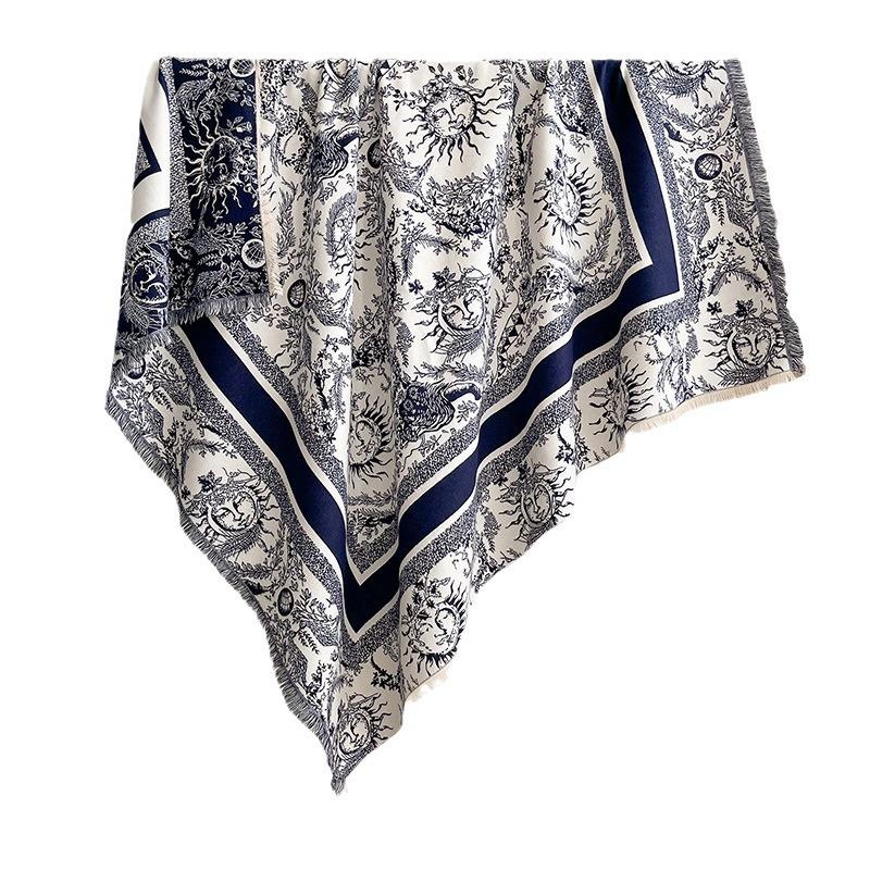 Imitation Cashmere Scarf, Sun God Pattern, Women'S Warm Large Square Scarf, High-End Scarf, Jacquard Cape, Shawl.