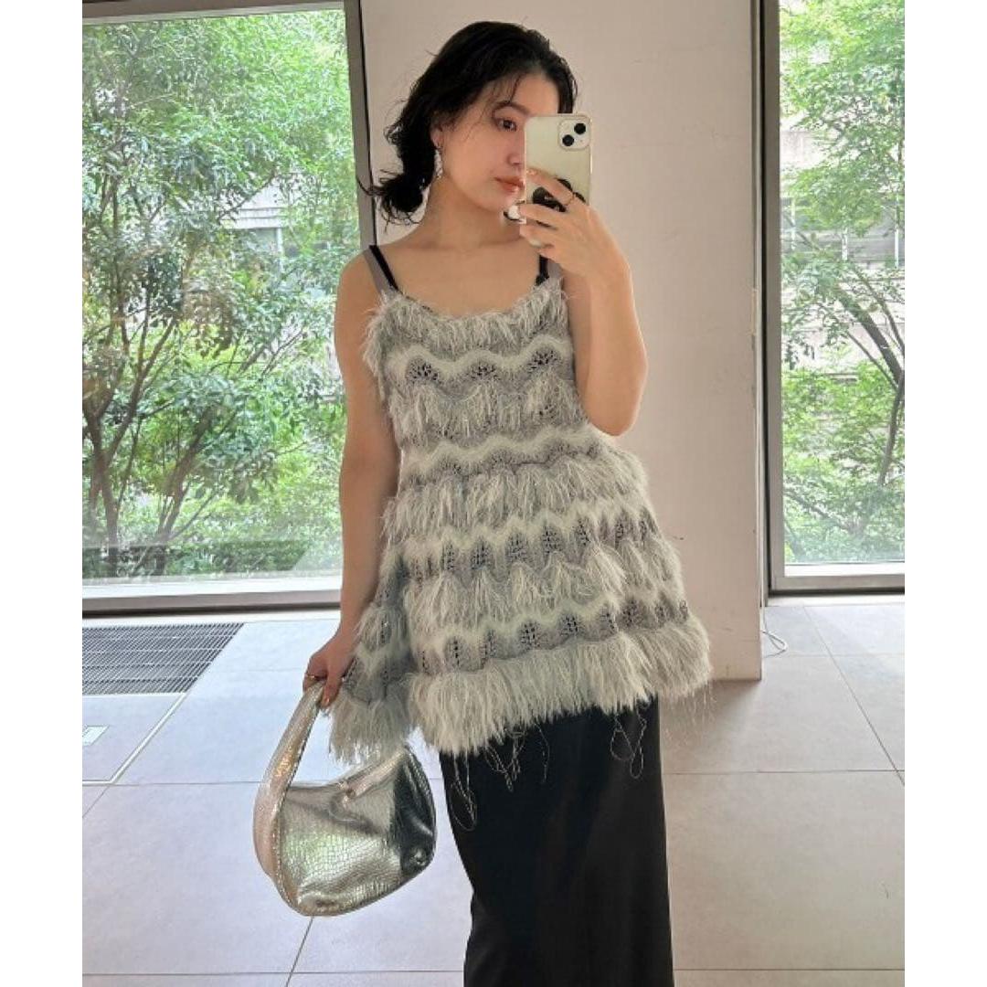 Lily brown mixed fringe knit cami tops