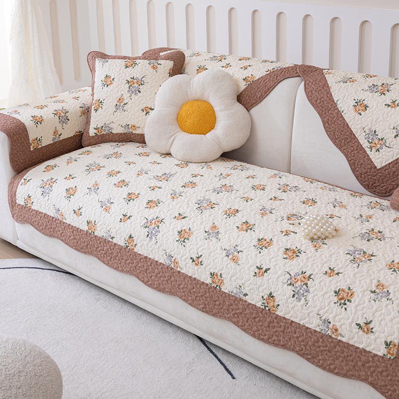 Fresh and Versatile All Season Small Floral Fabric, Pure Cotton Sofa Cushion, Anti Slip Seat Cushion, All Cotton Sofa Seat Cushion Towel