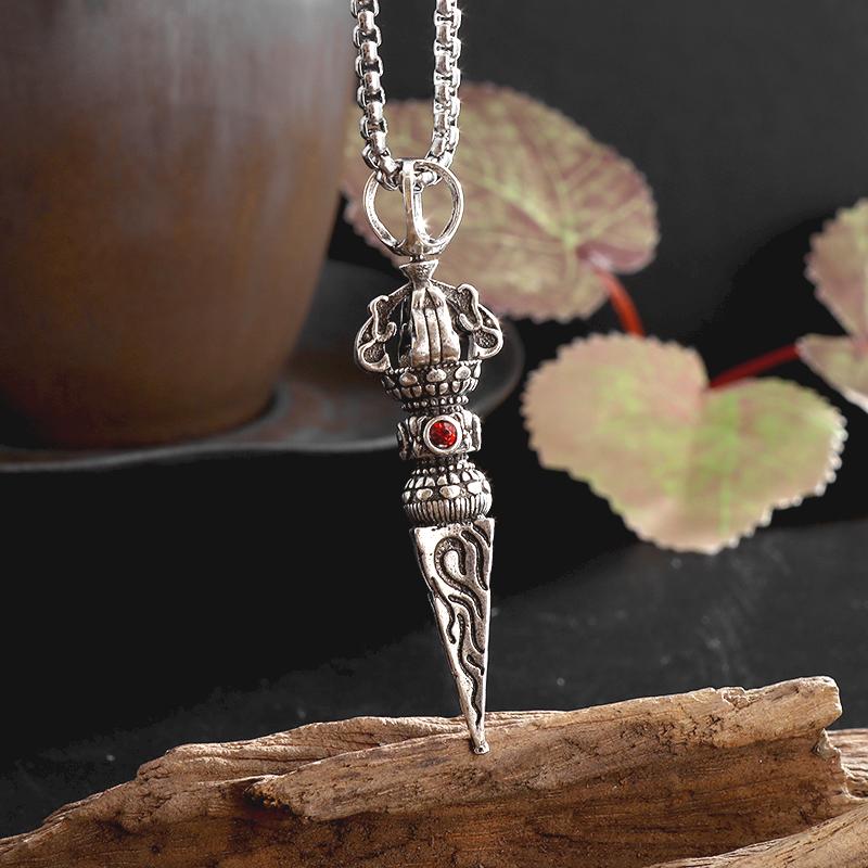 Vintage Buddhist Dharma Vessel Exorcism Vajra Pendant Necklace for Men Necklace Religious Amulet Accessory Gift