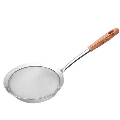 Fine Mesh Strainer Stainless Steel Kitchen Food Strainer with Wood Like Grain Handle for Rice Oil Pasta Noodles