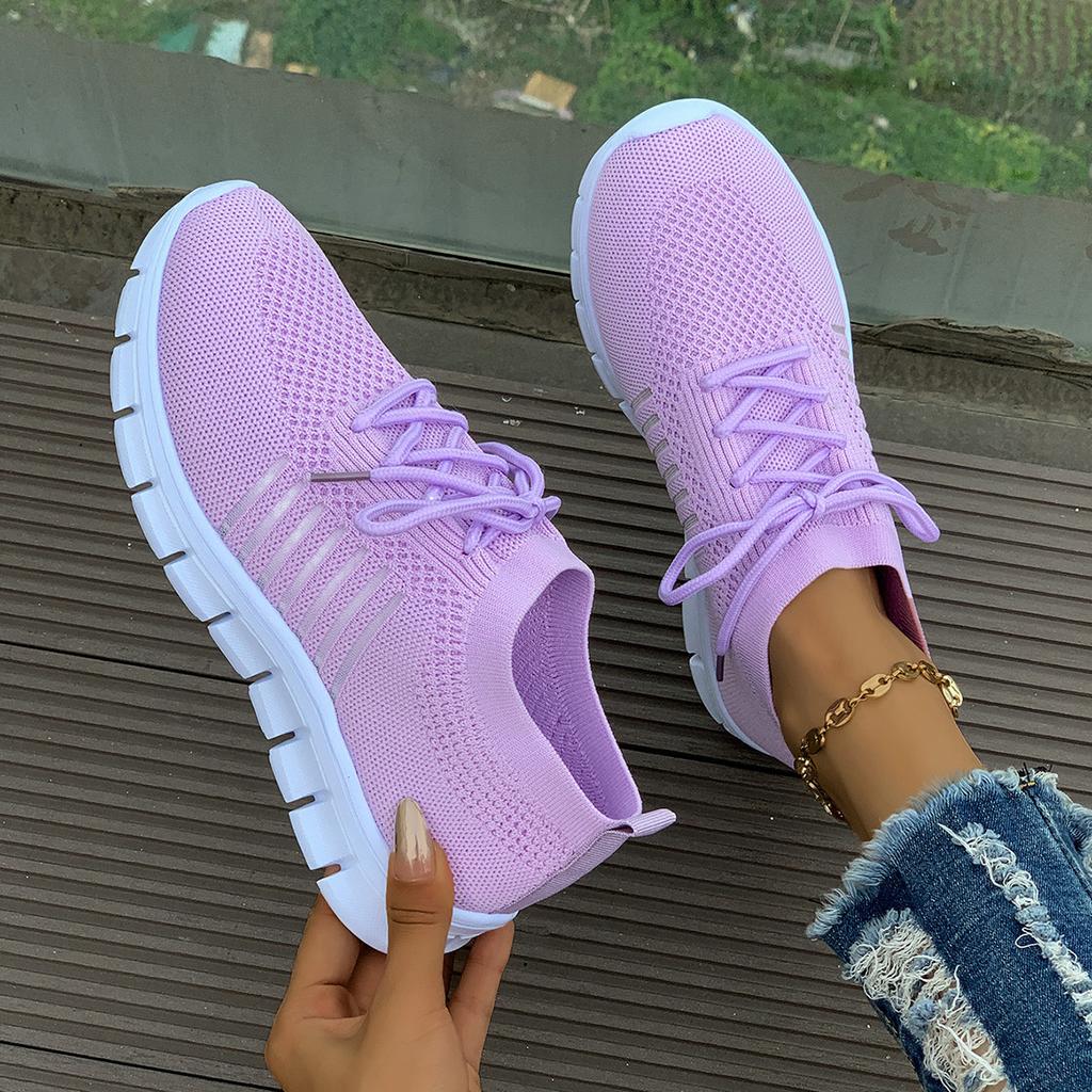 Women Casual Shoes Spring New Comfortable Breathable Knitted Sneakers Women Plus Size Low Cut Flat Casual Sports Shoes Women