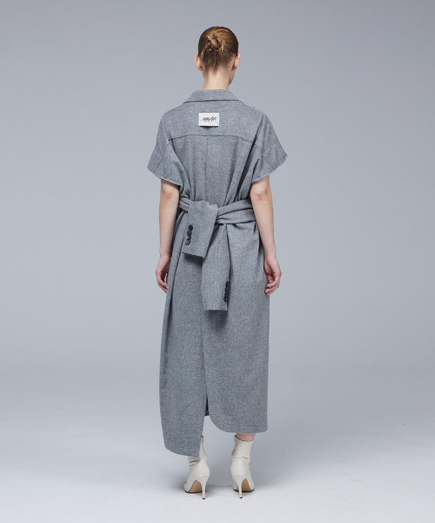 Meuameu Wool Tie Sleeve Detail Coat Dress