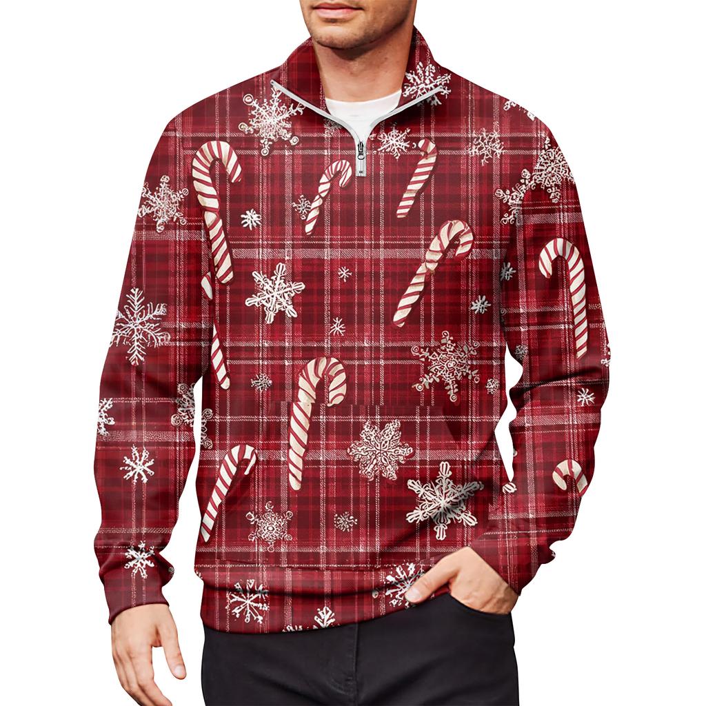 Men's Loose Casual 1/4 Zip Sweatshirt Fashion Printed Long Sleeve Top With Pockets