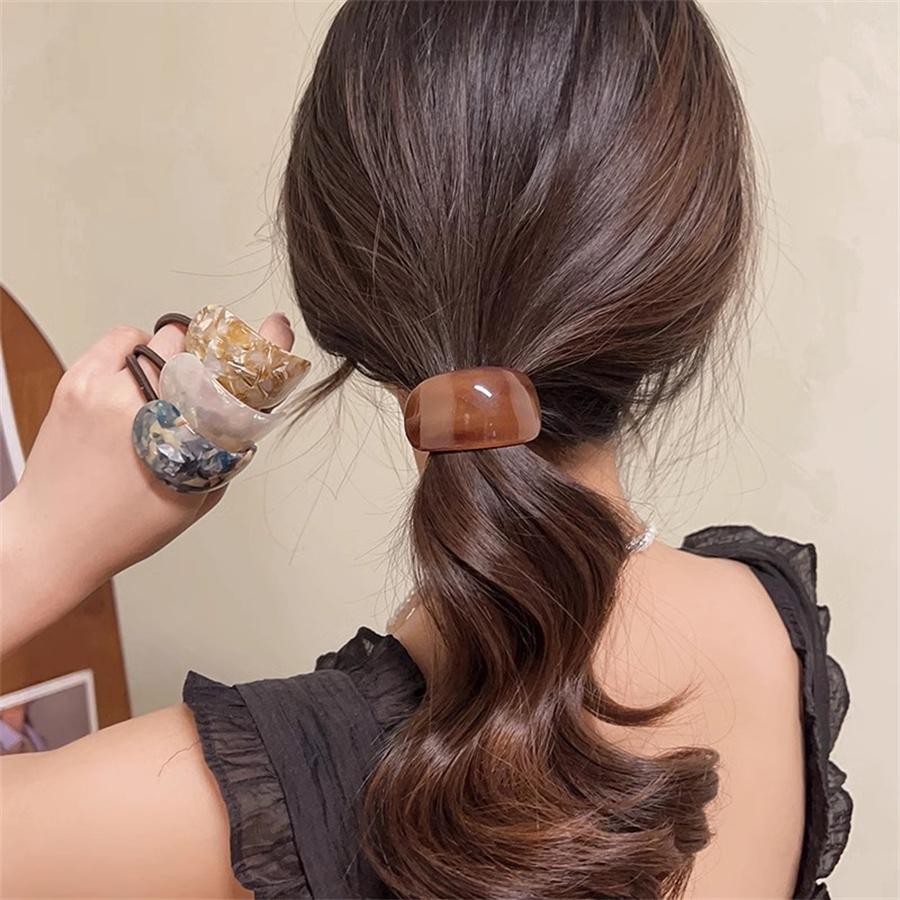 New Oval Acetate Geometric Semicircle Buckle Hair Rope Temperament Practical Elastic Rubber Band Ponytail Head Rope Female