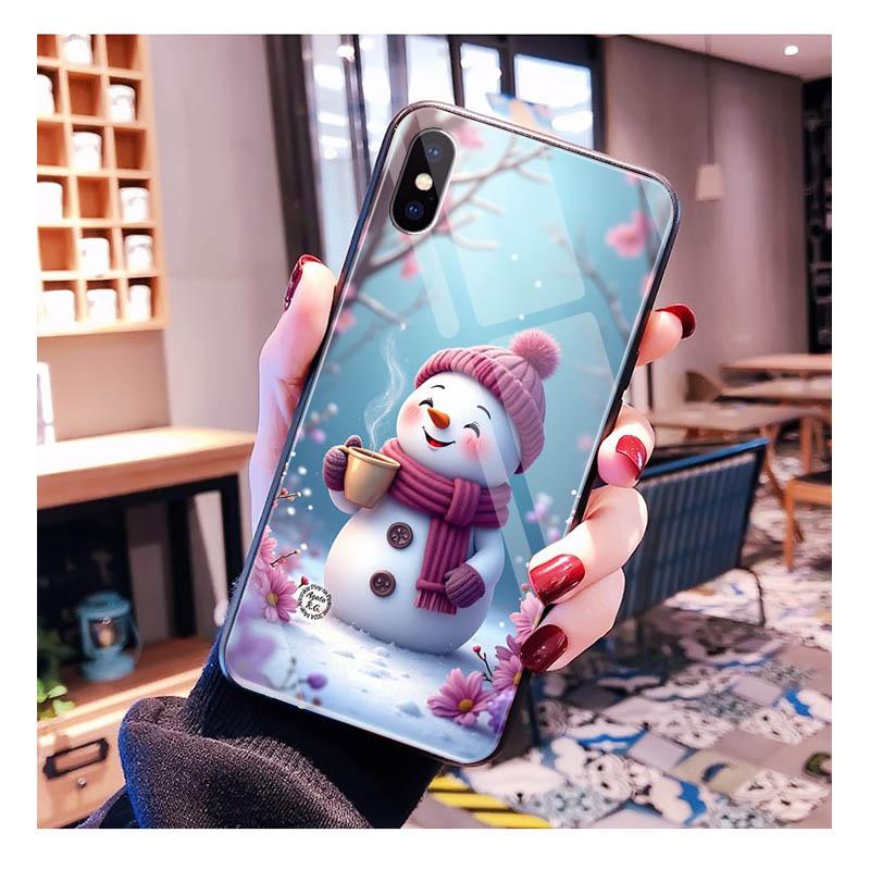 Glass phone case For Samsung S25 S24 S23 S22 Ultra S24 Plus A55 A16 A54 A15 A56 A36 S25 FE Christmas Snowman