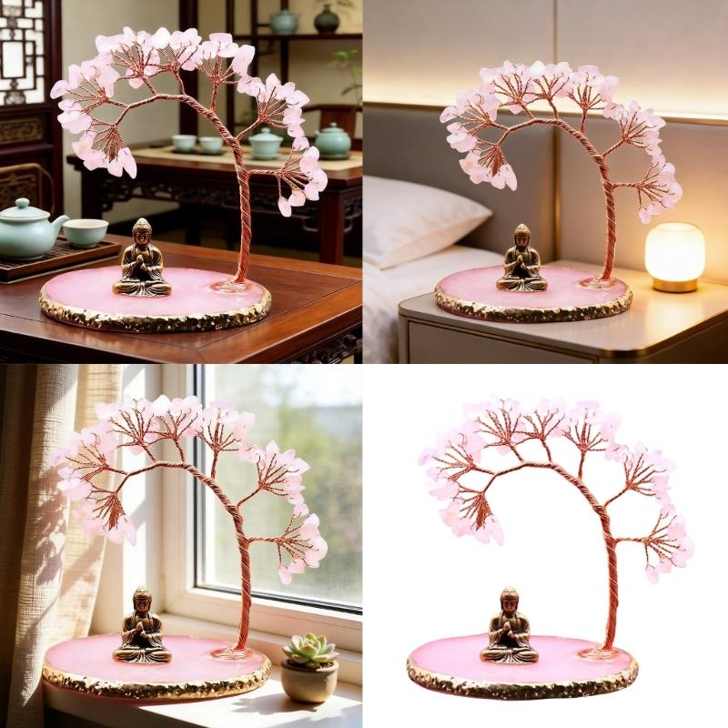 Money Tree Crystal Tree and Buddhas Statue Yogas Meditations Decors for Home Office Shelf Decoration Wealth andLuck