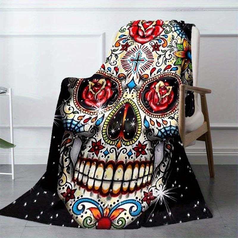 Painted Skull Blanket Aesthetic Soft Warm Throw Blanket Nap Blanket For Couch Sofa Office Bed Camping Travel Multipurpose Gift Blanket For All Season