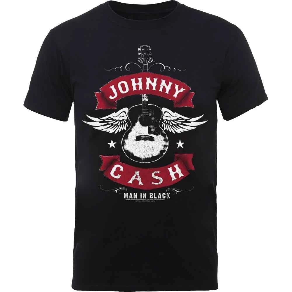 Johnny Cash T Shirt Winged Guitar man in black logo new Official Mens Black XL