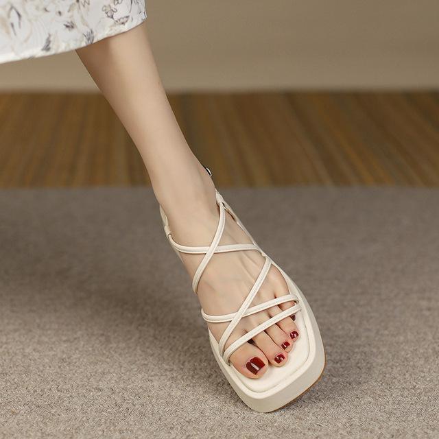 Plus 43 44 Rome Platform Sandals Women Summer  Beach Fashion Flat Casual Cross -Tie Open Toe Narrow Band Shoes Rome Sandals