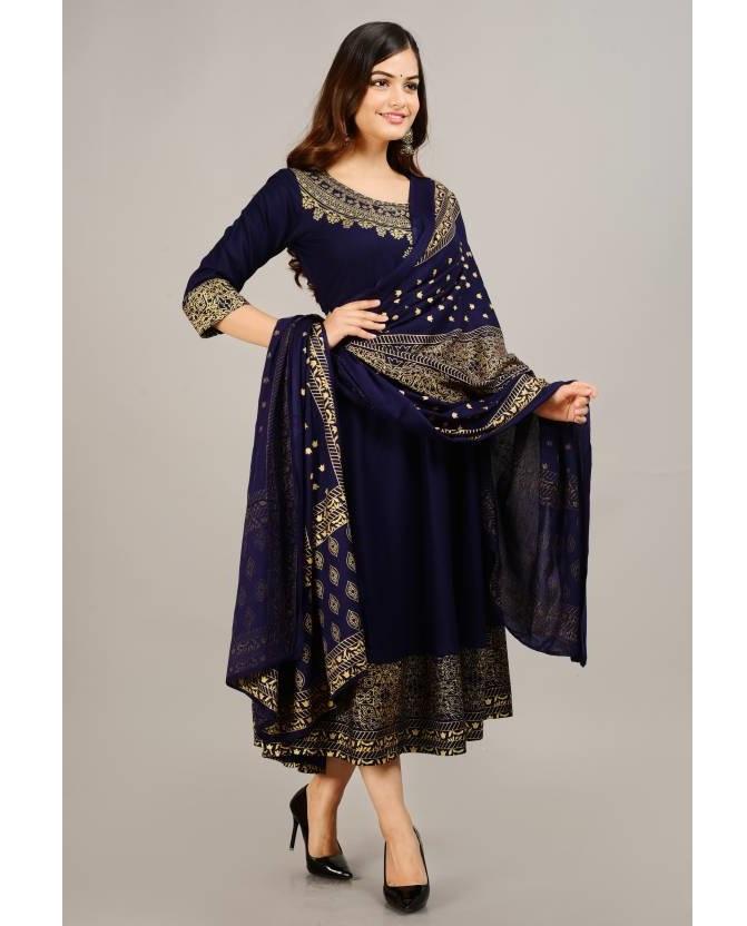 Anarkali Kurta-Kleid aus Viskose und Rayon für Damen mit angenähtem Dupatta-Set, Party-Kleidung, Top, Tunika, Kurti