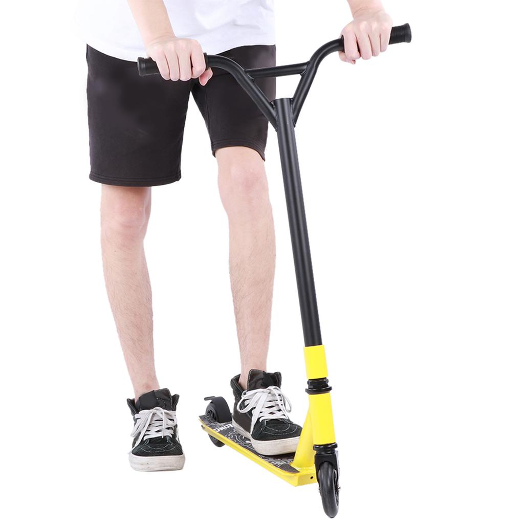 Yellow Portable Professional Scooter Adult Stunt 2 PU Wheels Sliding Pedal Equipment