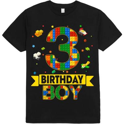 MD203 Kids 3 Year Old Building Blocks 3rd Birthday Boy T-Shirt Bodysuit Short Sleeve Long Sleeve for Kids Toddler Boys Girls