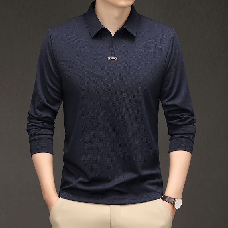 

Весна и осень Мужской новый сшивной поло-воротник Модный однотонный приталенный и универсальный Минималистичный повседневный топ с длинным рукавом 4XL темно-синий