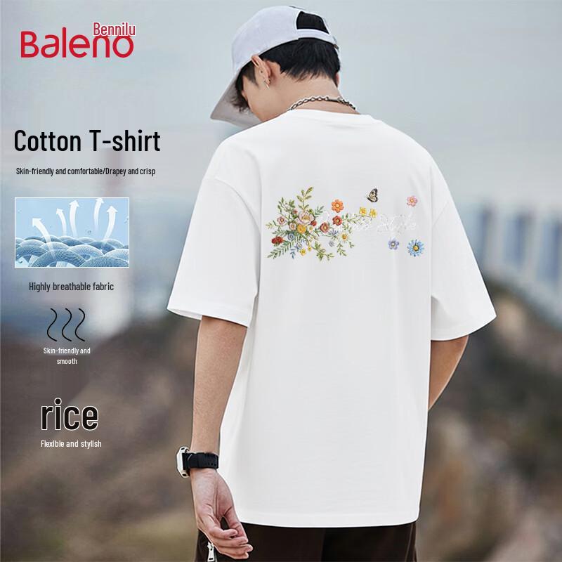 

Baleno Men s Floral Print Pure Cotton Short Sleeve T-Shirt M