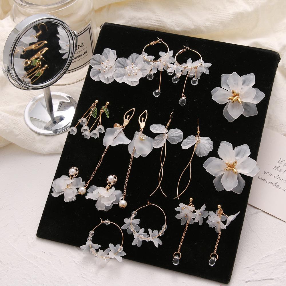 Korean-Style Petal Water Drop Tassel Stud Earrings for Women – Hanfu Accessories, Long Slim Design