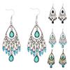 Earrings With Fashionable And Creative Ethnic , Retro Carved Flower, Water Droplet Gemstone, Tassel Earrings
