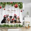 Funny Christmas Animals Shower Curtain Cute Puppy Dinosaur With Christmas Hat Flamingo Fabric Home Bath Curtains Bathroom Decor