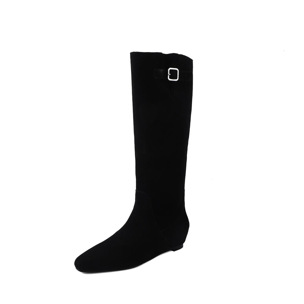 Double 12 Careful Machine~ Cao Thin Two Wear~ Small Square Head Matte Leather Inner Height Increasing Boots 2025 Full Leather Stacking Boots