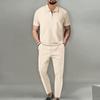 Mens Waffle Fabric Half Zip Collar Short Sleeve Top And Long Pants Casual Sports Set