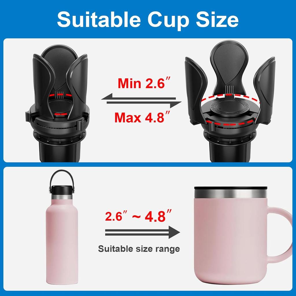 Car Cup Holder Expander, Cup Holder Extender Adapter With Expandable Arm And Adjustable Base, Compatible With Yeti Ramblers 14-64Oz, Hydro Flasks