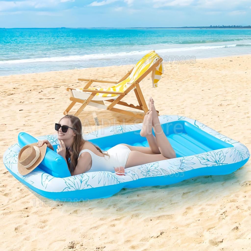 2026 popular water inflatable floating bed, backrest inflatable floating row water deck chair, double maple leaf floating bed