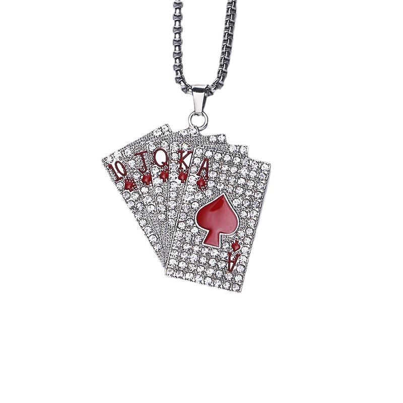 Trendy Cross-Border Rhinestone Pendant Necklace: Unisex Hip-Hop Style Stainless Steel Chain.