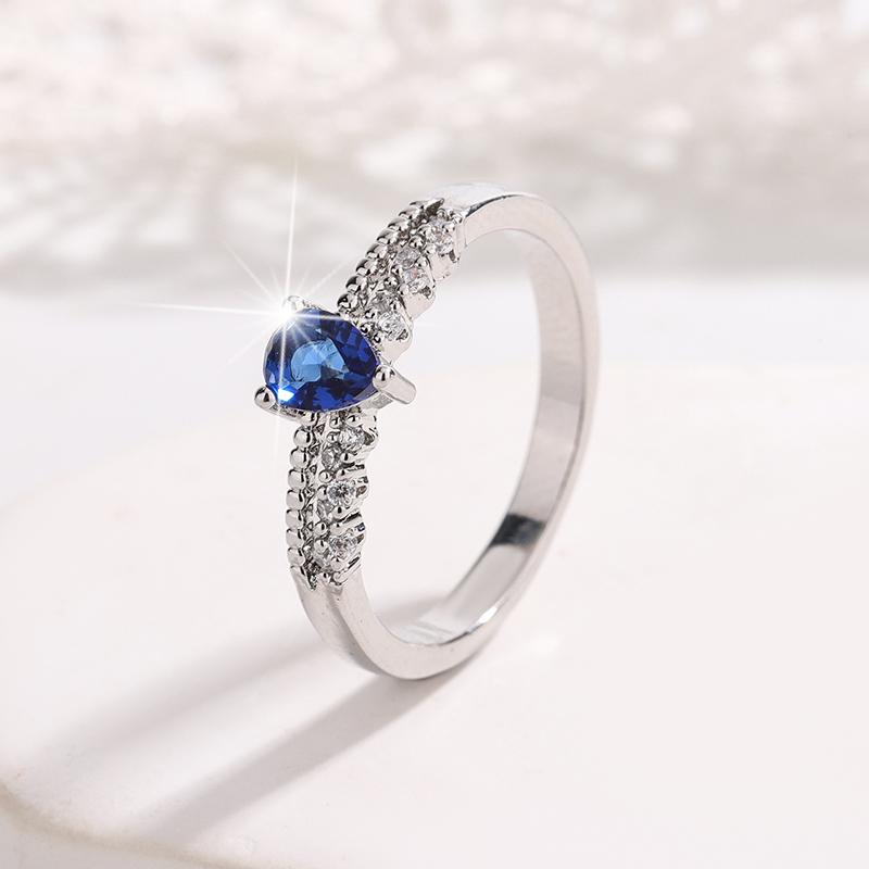Fashion Double Hollow Water Drop Sapphire 925 Silver Plated Ring for Women Wedding Party Jewelry Gift