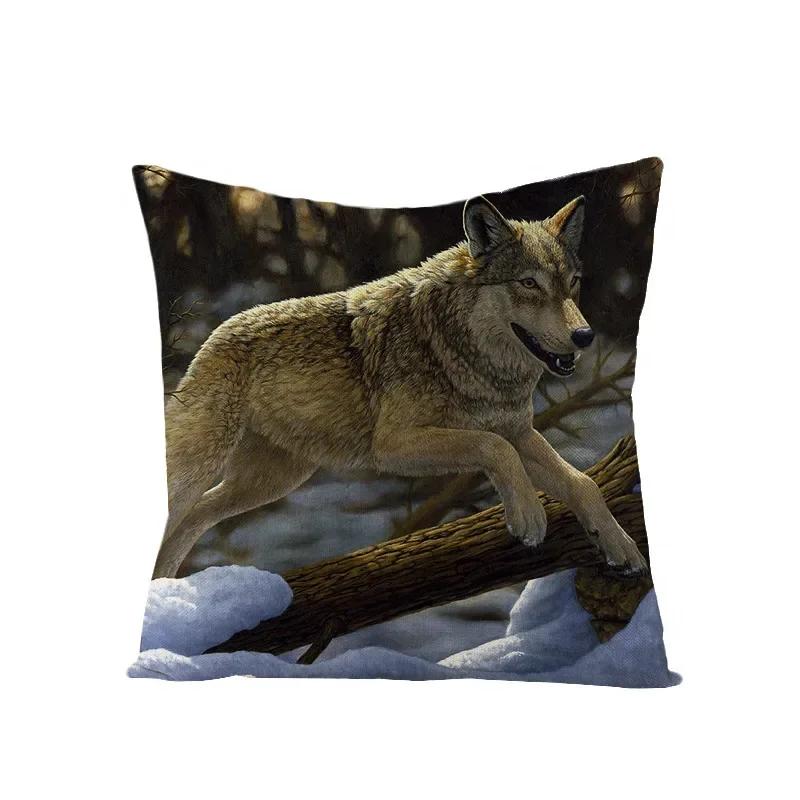 Animal Printed Cute Dog Cushion Cover Linen Poppy Throw Pillow Cover Decorative Sofa Pillow Case Pillowcase 45X45Cm