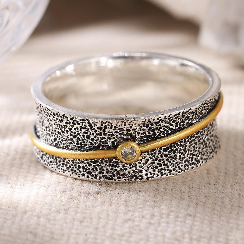 Vintage Inlaid White CZ Women's Ring Classic Two Color Geometry Daily Wear Party Jewelry Anniversary Gift