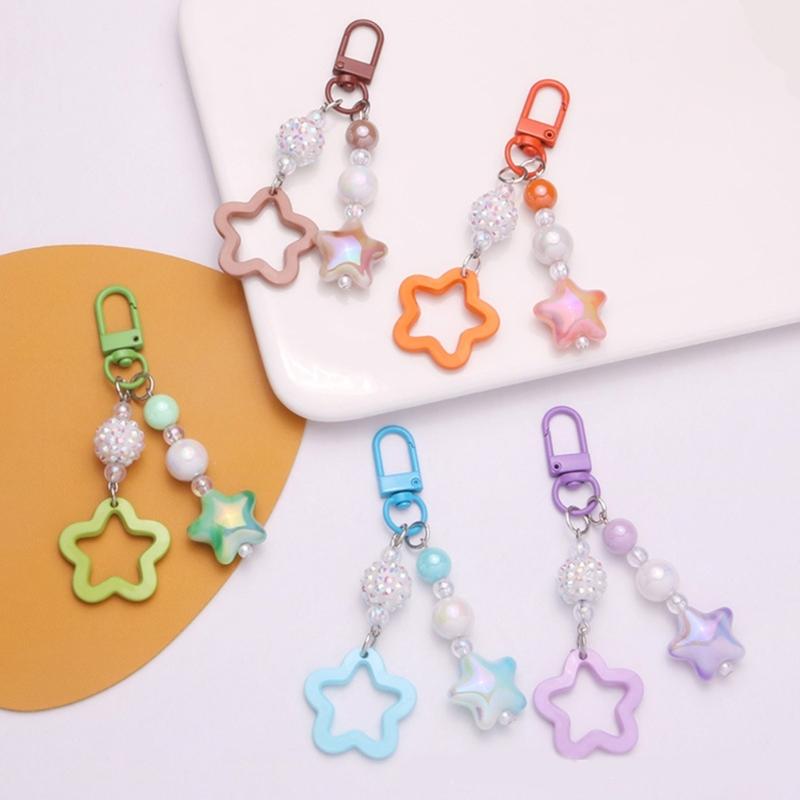 Gradient Pentagram Star Charm Keyring Backpack Decoration Handmade Pendant Keyring Fashion Bag Charm Sweet Cool Keychain