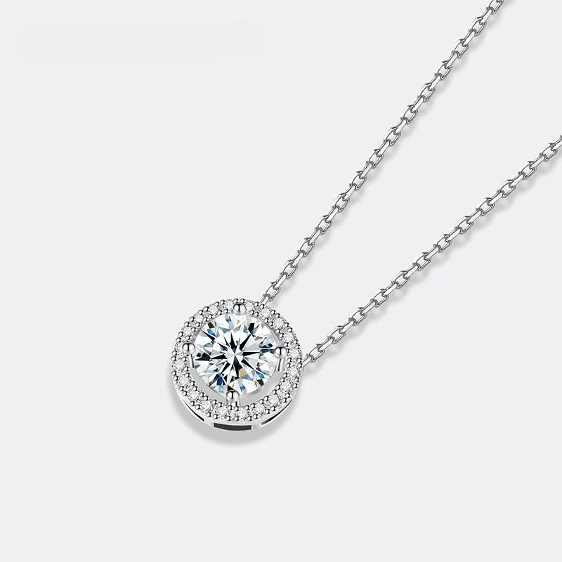 Moissanite Necklace for Women Pure Silver Round Laboratory Diamond Pendant Fashionable Wedding Jewelry