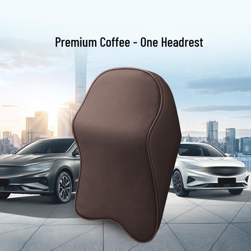 Celoroční polštář pod hlavu a bederní opěrka do auta z paměťové pěny s nappa kůží