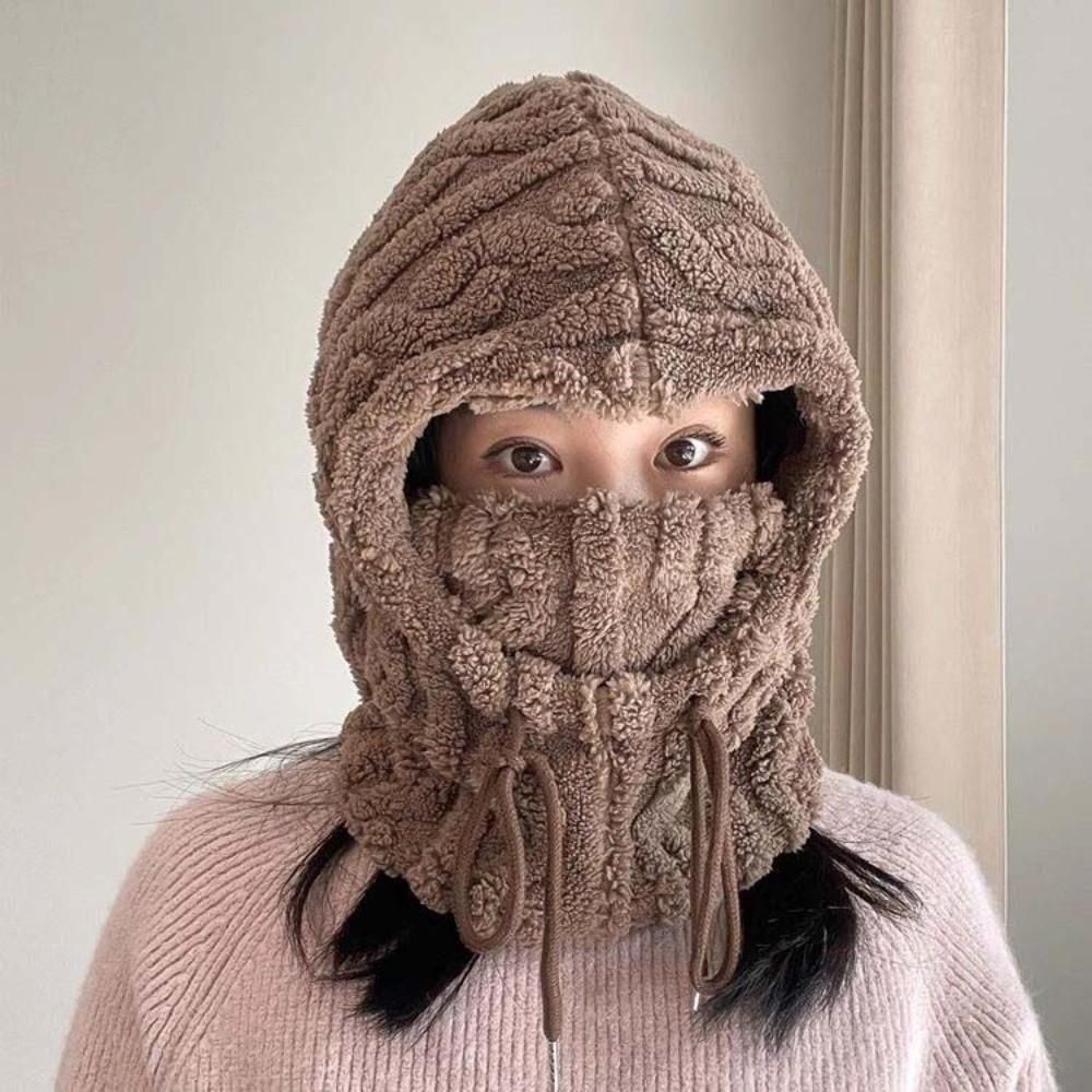 Solid Color Winter Pullover Cap Polyester Compact Cap Scarf Warmer Wrap Head Hat  Women