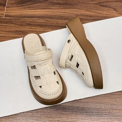 Baotou Sandalen Damen neu 2025 Sommer tragen zwei Tragearten dicksohlige Halbpantoffeln Sommer weichsohlige Strand Römerschuhe