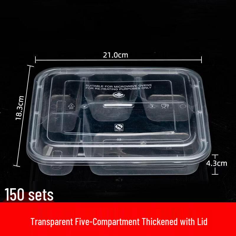 Disposable Rectangular 5-Compartment Lunch Boxes